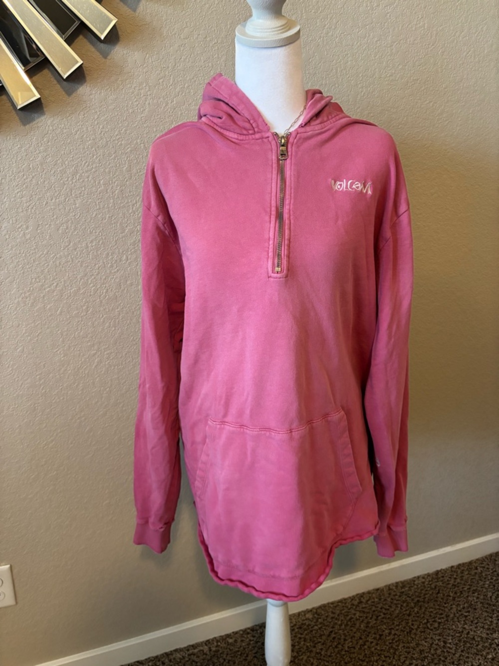Volcom Pink Half-Zip Hoodie Sweatshirt